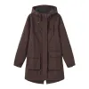 European and American autumn and winter jackets, women's European-sized rainproof hooded women's raincoats, windbreakers, women's coffee-colored Item Picture